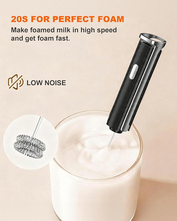 3-Speed Rechargeable Milk Frother Handheld with Stand & 3 Whisks, Dual Coil Whisk Coffee Frother Handheld - Electric Frother Wand for Coffee Matcha Cappuccino, Kitchen Gift Set, Black