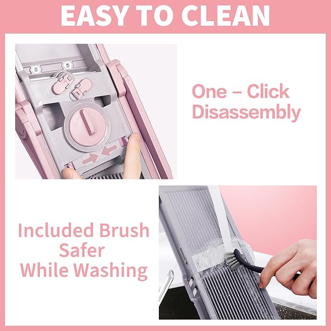 Jonscook Safe Mandoline Food Slicer for Kitchen - Vegetable Chopper With Adjustable Thickness, Multifunctional Veggie Chopper Vegetable Cutter Slicer Dicer For Onion Potato Tomato - Pink