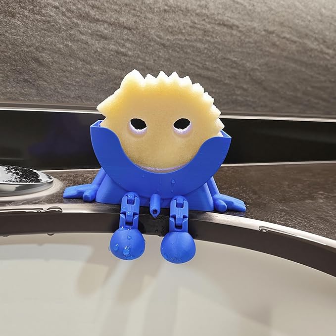 Cute Hanging Sponge Holder,Smiley Face Sponge Holder with Drainage Keeps Your Sponge Dry & Smiling,For Scrub Daddy Holder,Spac-Saving & Quick Drying Sponge Storage Organizer (blue)