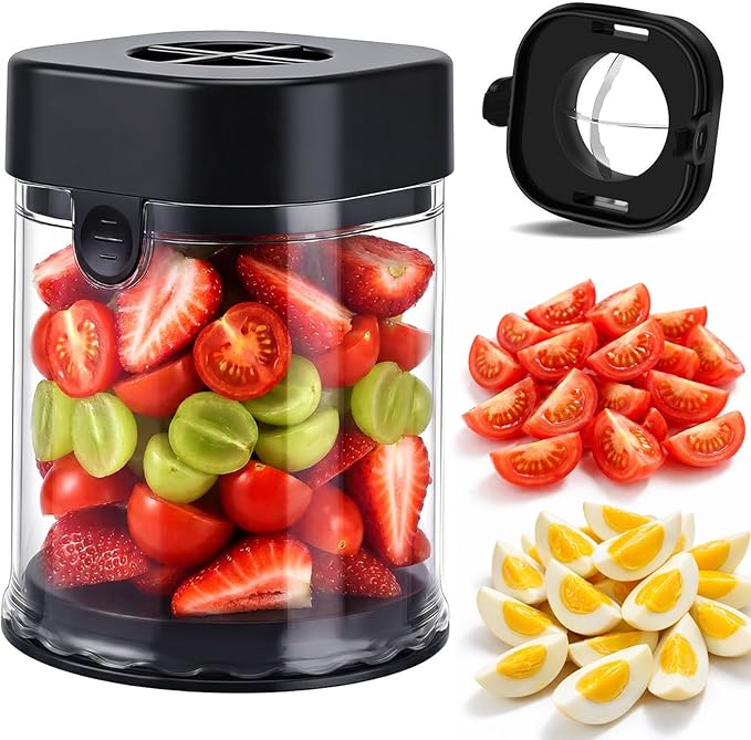 Hendiy Fruit Slicer Cup, Strawberry Slicer Grape Cutter Cup with Stainless Steel Blades, Egg Slicer Kitchen Gadgets Speed Cutters for Banana Grape Egg