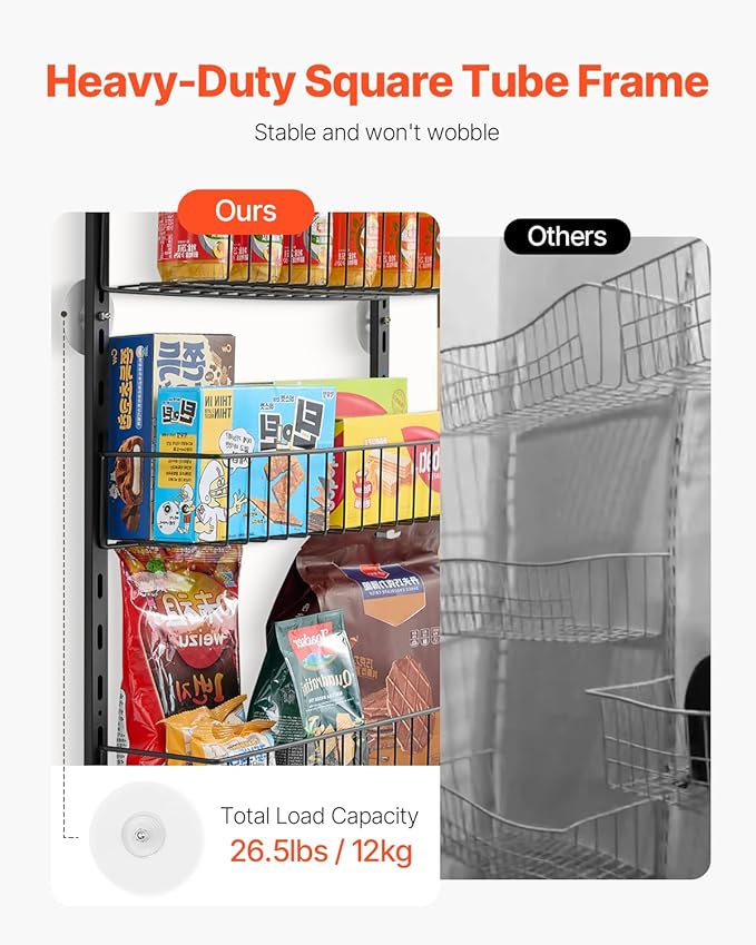VEVOR Over the Door Pantry Organizer, 8-Tier Pantry Organization and Storage, Heavy-Duty Steel Hanging Spice Rack, Adjustable Wall Seasoning Shelves, for Home Kitchen Laundry Room Bathroom, Black