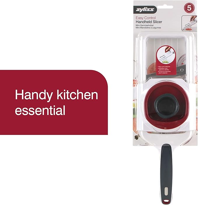 Zyliss Easy Control Handheld Slicer - Vegetable Slicer & Chopper - Fruit Cutter - Handheld Slicer with Two Stainless Steel Blades - Dishwasher Safe - White/Red, 13 inches