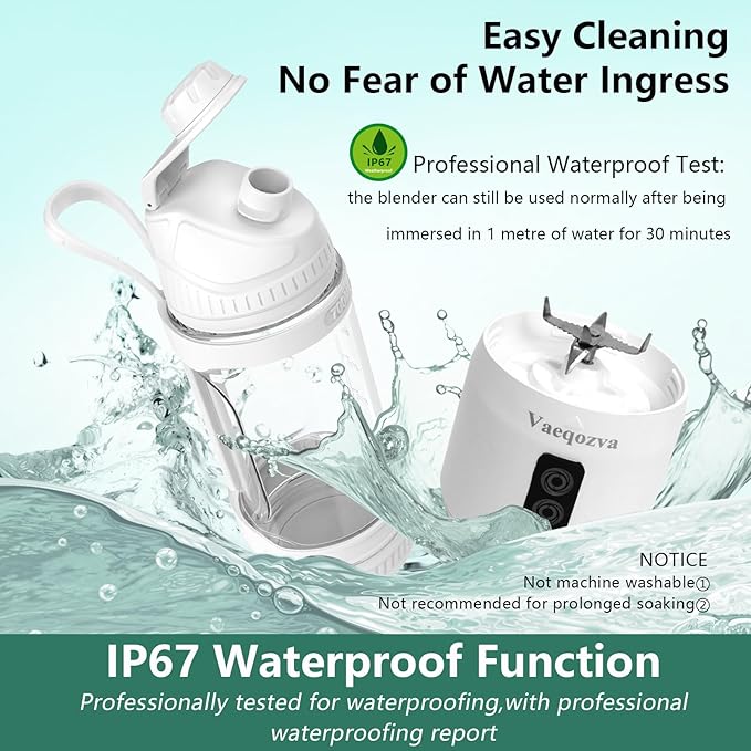 700ml Portable Blender,Personal Blender USB Rechargeable for Shakes and Smoothies,WHITE, 98x98x326mm