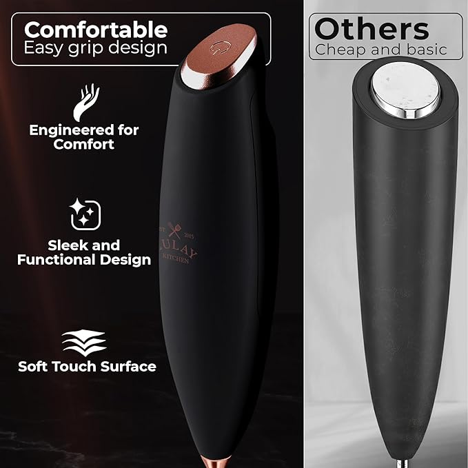 Zulay Kitchen Powerful Milk Frother Wand With Duracell Batteries - Ultra Fast Handheld Drink Mixer - Electric Whisk Foam Maker for Coffee, Lattes, Cappuccino & Matcha - Triple Whisk - Luster Copper