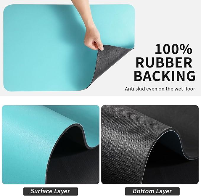 HotLive Dish Drying Mat for Kitchen Counter, Heat Resistant Drainer Mats with Non-slip Rubber Backed, Hide Stain Kitchen Super Absorbent Draining Mat, Easy to Clean Dish Rack Pad, Teal 16"x20"