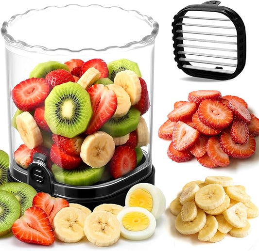 Hendiy Strawberry Slicer with Stainless Steel Blades | Egg & Fruit Slicer Cup for Banana, Cucumber, Mushroom | ABS Detachable Kitchen Gadget - Precision Berry Cutter Tool (Black, 1-Pack)
