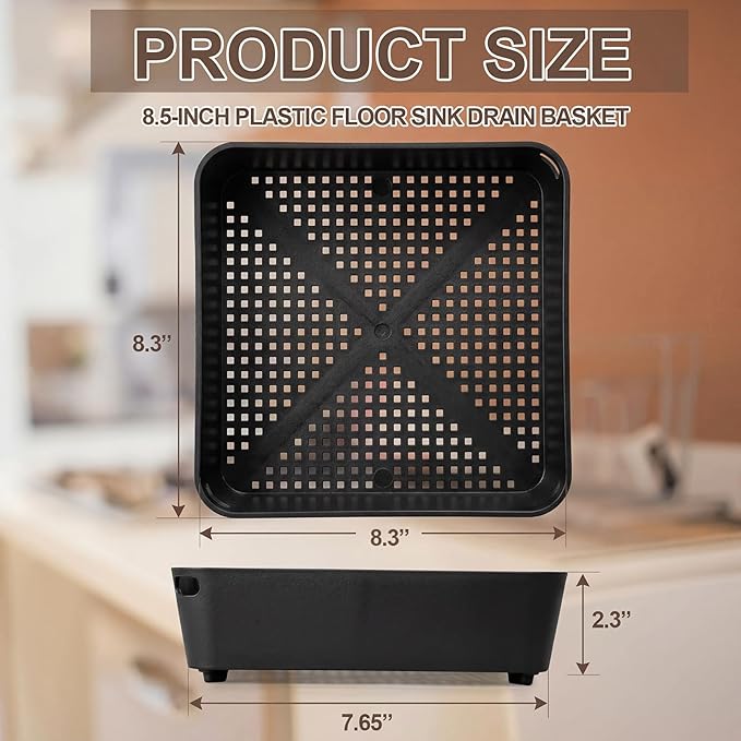 Tuanse 2 Pcs Floor Sink Drain Covers Commercial Plastic Floor Drain Strainer Plastic Drains Screen Basket Suitable for Commercial Kitchen Restaurant Diner Cafe, Black