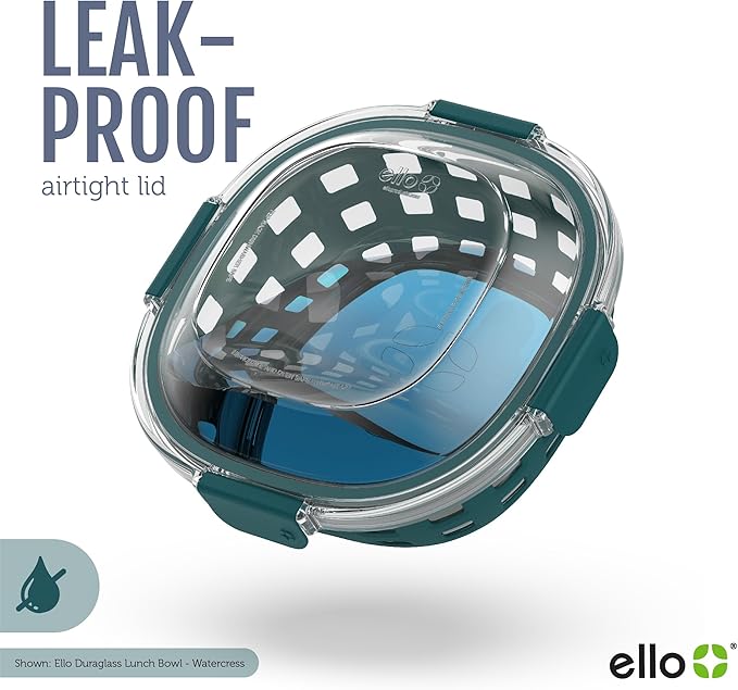 Ello DuraGlass Food Storage Glass Lunch Bowl Container - Meal Prep Container with Silicone Sleeve and Airtight Lid, 5 Cup, Teal