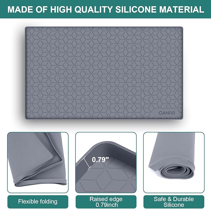 Under Sink Mat, 34" x 22" Waterproof Silicone Under Sink Tray for Kitchen & Laundry Cabinets, Kitchen Cabinet Shelf Protector