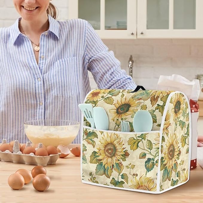 Glowing Rose Butterfly Stand Mixer Dust Cover Fits 6 to 8 Qt Blenders Portable Kitchen Mixer Covers with Top Handle & Attached Pockets for Stylish Kitchen Organization