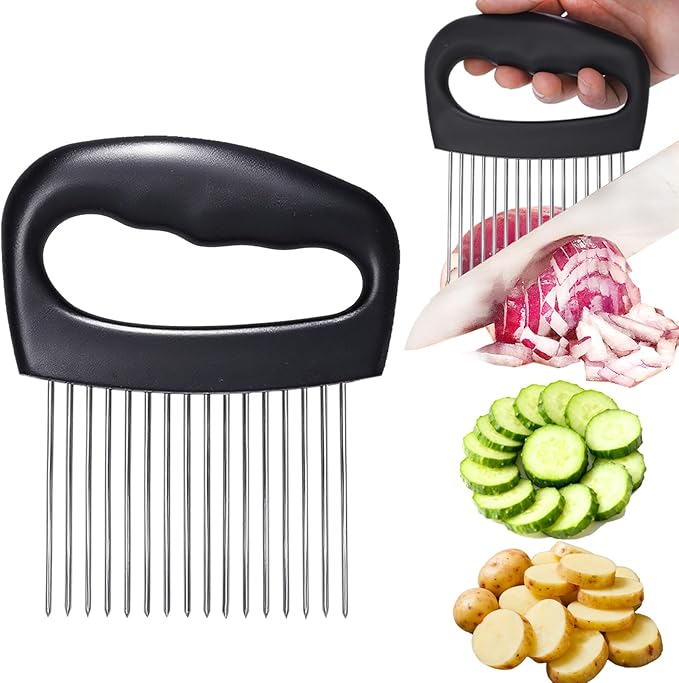 Hendiy Extra-Large Onion Holder for Slicing, 304 Stainless Steel Onion Slicer with 16 Long Needles, Onions Cutter Vegetable Chopper, Extra-Large Tomato Potato Slicer,Meat Tenderizer,Food Slicing Guide