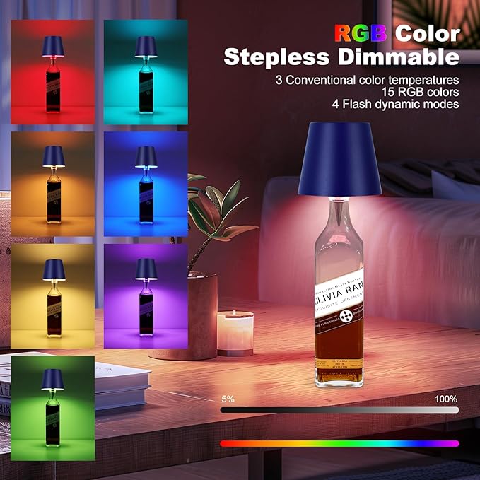 2026 New Wireless Bottle Lamp,RGB LED Bottle Light with Remote(RGB Sapphire Blue, 1pc)