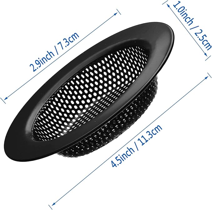 2 Pcs Black Stainless Steel Mesh Sink Drain Strainer, 4.5" Top / 3" Kitchen Filter Trap Basket, Large Food Catch for Bathroom Bathtub Wash Basin Floor Drain Balcony RV Drain Hole Electroplated Coatin