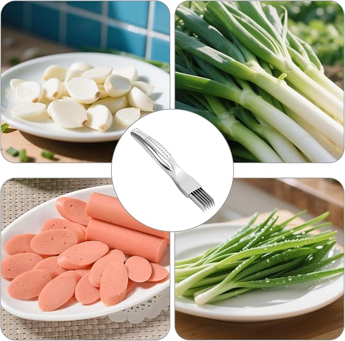 Green Onion Knife with Stainless Steel Blade,Garlic Slicer,Green Onion Slicer Shredder Knife,Kitchen Tool Vegetable Cutter Sharp 6 Blade,6.4''X0.8'',Non-slip Handle