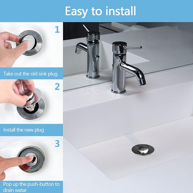 QYHNYJF Bathroom Sink Stopper with Hair Catcher – Universal Pop-Up Drain Strainer for 1.1–1.5 inch US Standard Sink Drain Holes, Includes 3 Sets of Silicone Gaskets