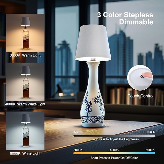 Wireless Bottle Lamp, 2025 New 3 Color Rechargeable Wine Bottle Lights for Bars Restaurants (Dark Green, 1PC)