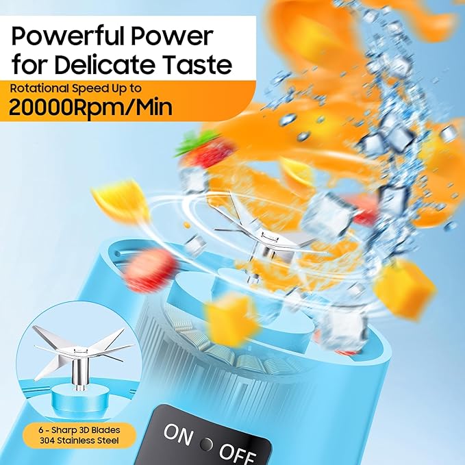 2026 Newly Upgraded Portable Smoothie Blender - Cordless Personal Blender Type-C Rechargeable, 13Oz Juice Cup BAP Free, 20,000Rpm Speed Powerful Blending, Freshly Squeezed in Sports/Office
