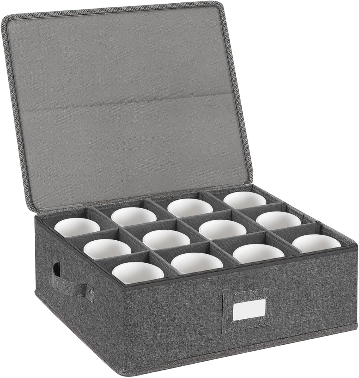 Mug Storage Box with Dividers, Hard Top Coffee Cup Storage