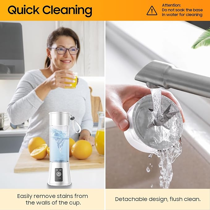 Portable Blender for Shakes and Smoothies - Newly Upgraded 13 Oz Mini Blender with 6 Blades, USB & Type-C Rechargeable, Suit for Making Fresh Juice, Convenient for Travel Sports