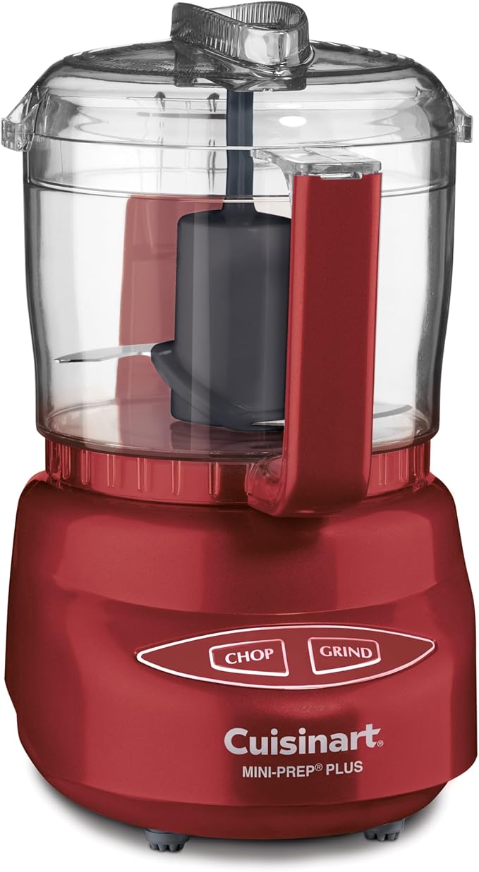 Cuisinart Mini-Prep Plus Food Processor, 24-Ounce Mini Food Processor to Chop Herbs, Vegetables, and Hard Cheese, 24-Ounce Work Bowl, Reversible Stainless Steel Blade, DLC-2ARE, Red