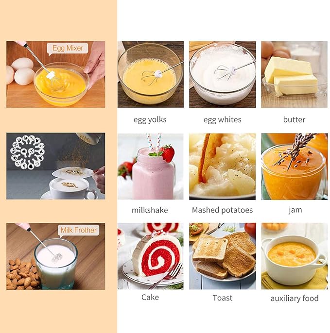 Milk Frother Handheld, Gbivbe Rechargeable Whisk Drink Mixer for Coffee with Art Stencils, Mini Foamer for Cappuccino, Hot Chocolate Match, Frappe, Hot Chocolate, Egg Whisk