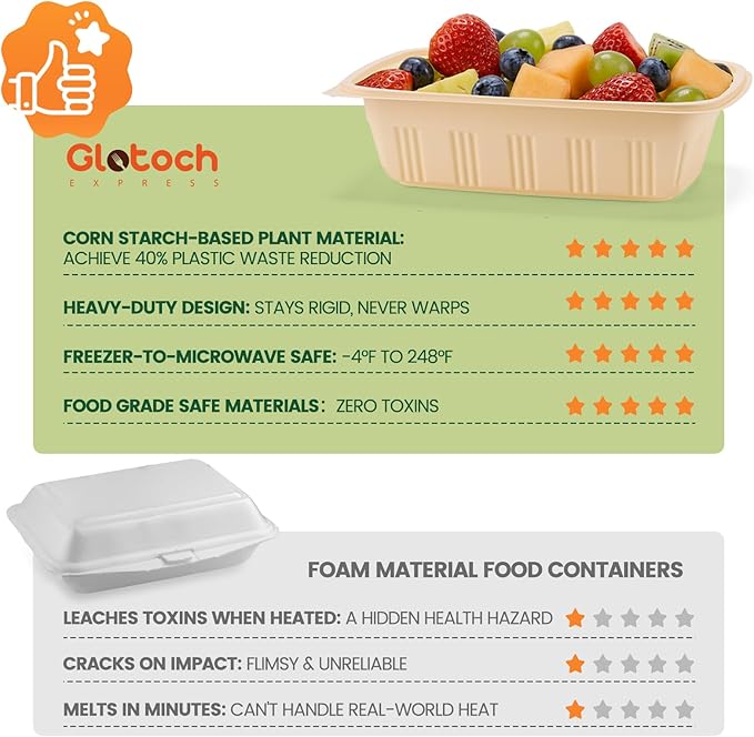 50 Pack (100 Piece) Food Containers with Lids, 22oz Meal Prep Containers Reusable Plant-based Cornstarch Lunch Box BPA Free Small Disposable Take Out Togo Boxes for Salad Microwave & Freezer Safe