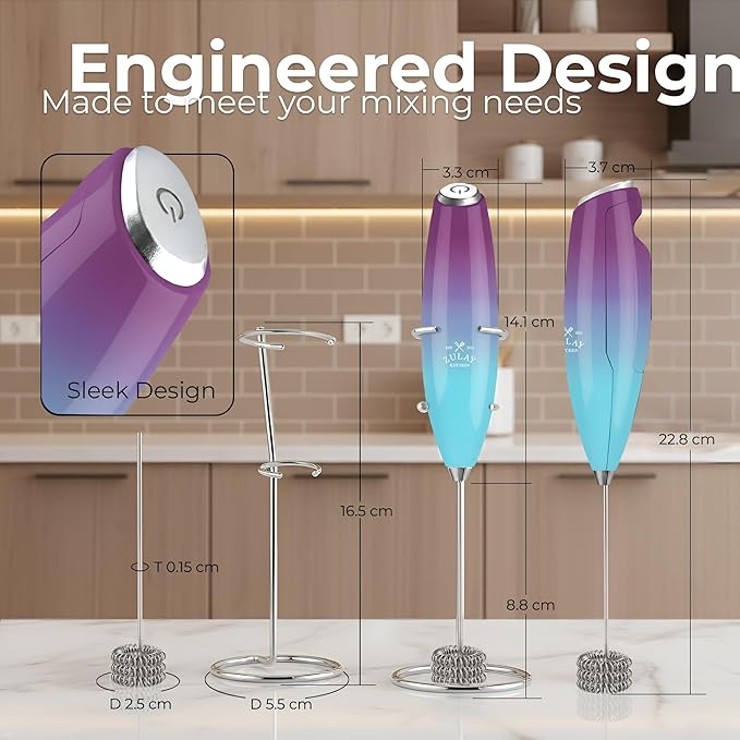 Zulay Kitchen Powerful Milk Frother Wand With Duracell Batteries - Ultra Fast Handheld Drink Mixer - Electric Whisk Foam Maker for Coffee, Lattes, Cappuccino & Matcha - Triple Whisk - Lunar Aurora