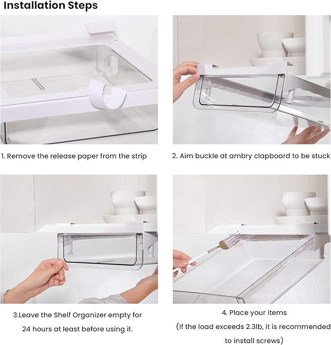 vacane Under Shelf Storage Drawer, Under Cabinet Spice Rack, Spice Organizer for Drawer Pull Out, Under Cabinet Basket Hanging Holder for Cupboard Pantry