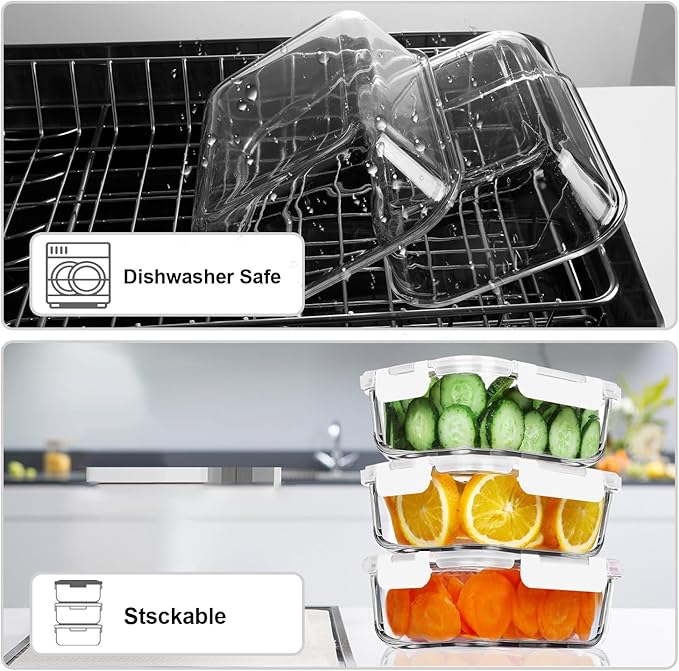 5 Pack 36 OZ Glass Meal Prep Containers, White