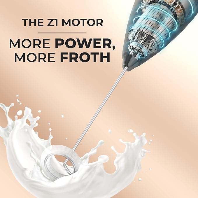 Zulay Kitchen Powerful Milk Frother Wand With Duracell Batteries - Ultra Fast Handheld Drink Mixer - Electric Whisk Foam Maker for Coffee, Lattes, Cappuccino & Matcha - Z1 Motor - Executive Black