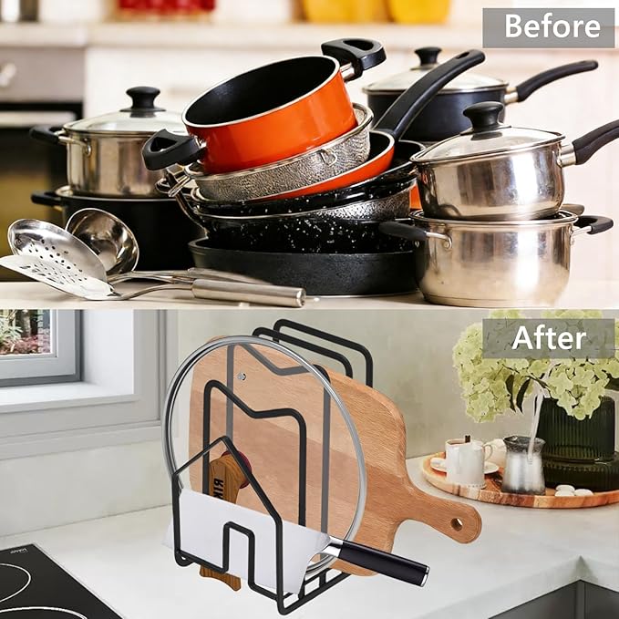 Kitchen Countertop Pots Pan Lids Rack (Black)