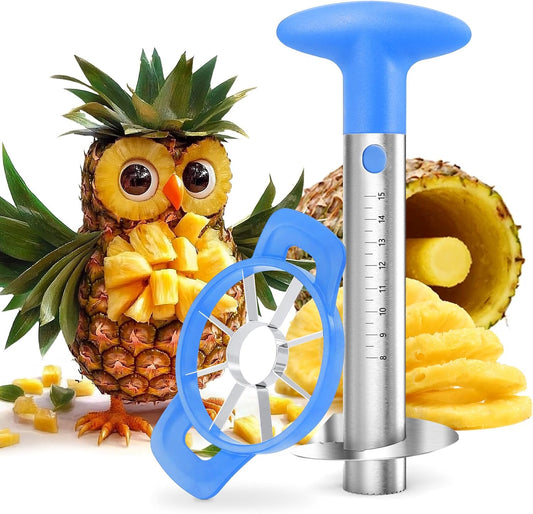 Pineapple Corer Cutter, Stainless Steel Fruit Pineapple Peeler Slicer [Upgraded, Reinforced, Thicker Blade], Pineapple Core Remover with Measure Mark, for Diced Pineapple Ring (Blue)