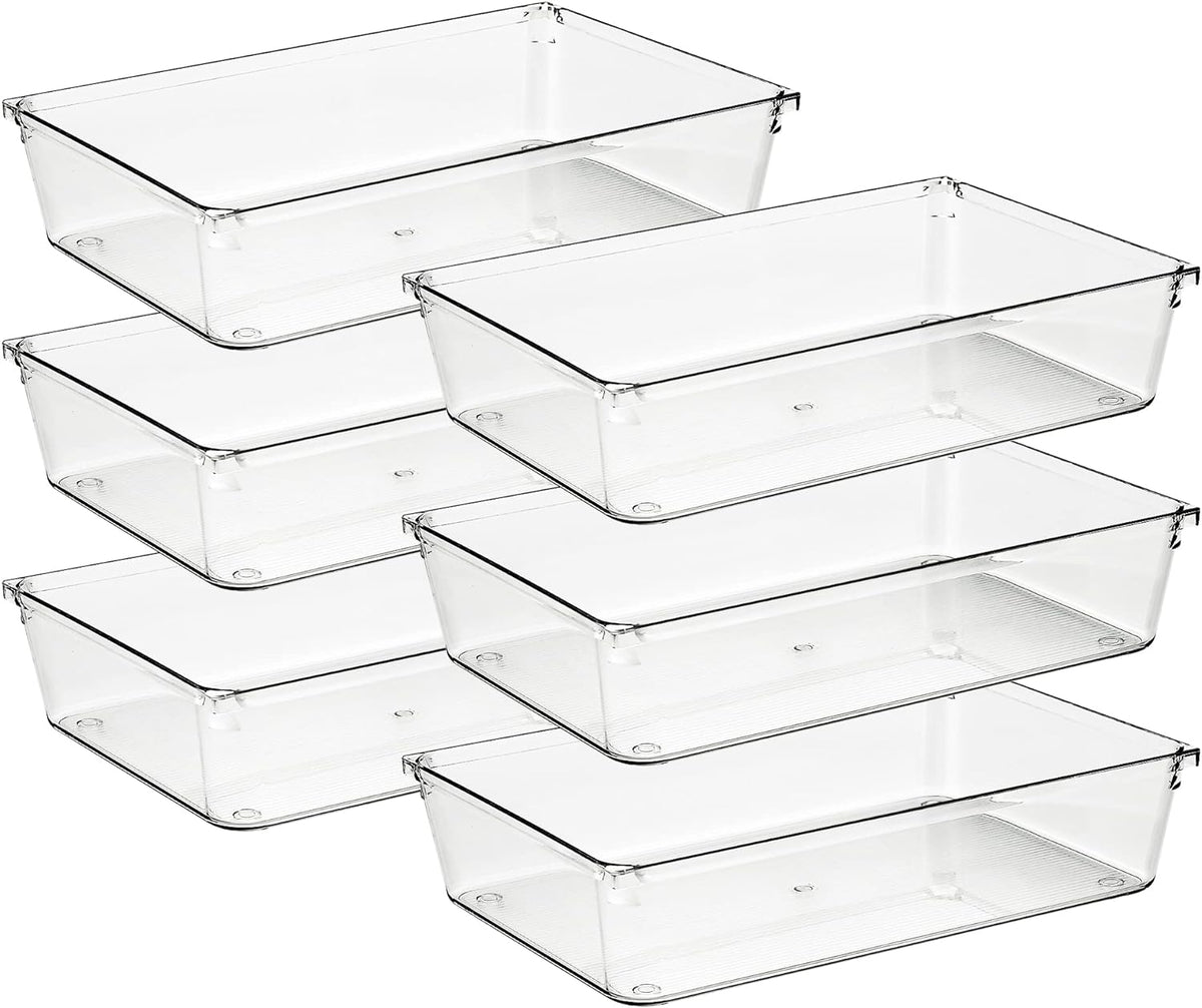6 Pack Drawer Organizer, 6" x 9" Plastic Storage Bins