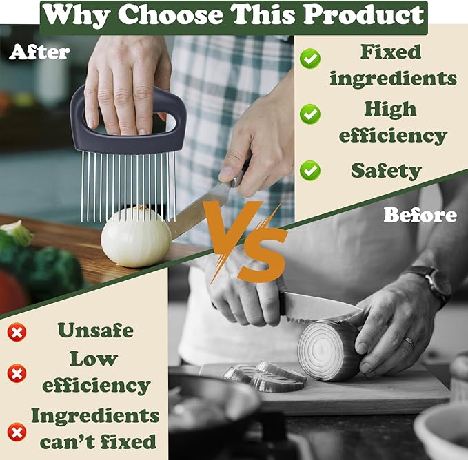 Extra-Large Onion Holder for Slicing,304 Stainless Steel Onion Chopper Vegetable Cutter, Extra-Large Tomato Slicer with 16 Long Needles, Veggie Chopper for Potato, Meat Tenderizer Tool