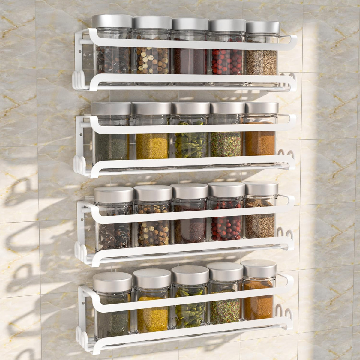 4 Pack Wall Mounted Spice Rack for Kitchen Cabinet,RV,Camper,White