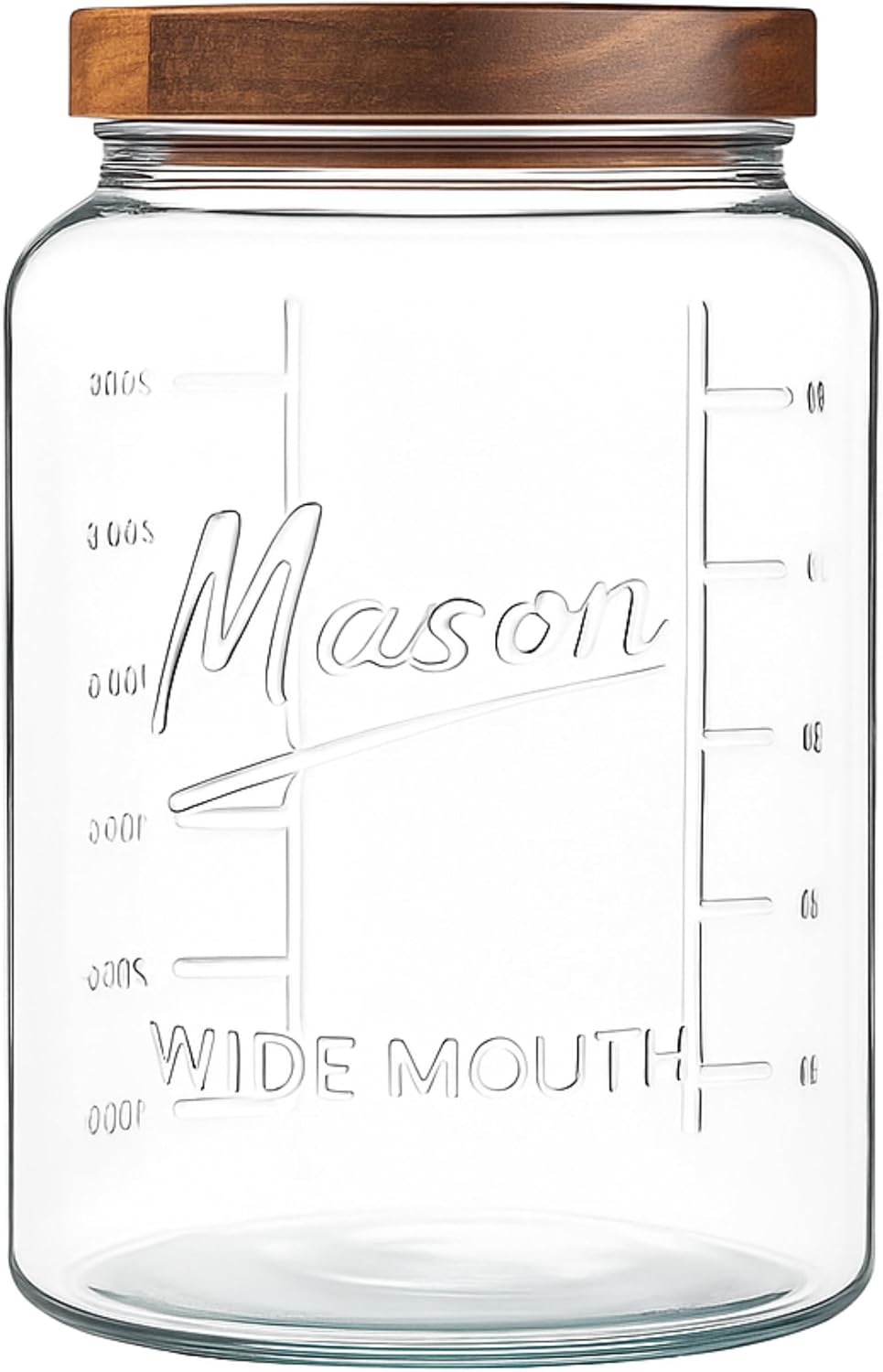 Extra Large Mason Jar - 1 Gallon Glass Wide Mouth Jar with Airtight Wooden Lid, Food Storage Container with Measurement Markings For Kitchen Pantry, Pickling, Cookies, Flour & Sugar