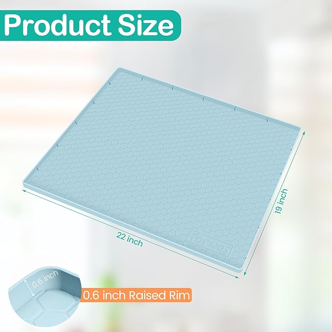 Waterproof Under Sink Mat 22" x 19", Silicone Cabinet Liner, Rubber Protector for Kitchen and Bathroom, Keeps Cabinets Clean, Dry, and Organized (Light Blue)