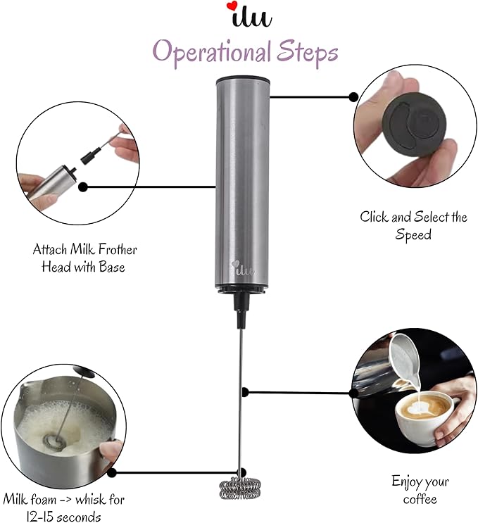 Rechargeable Milk Frother | Drink Mixer | Coffee Frother Handheld with USB-C Charging, stainless steel body, foam, stirrer for Milk, Coffee, matcha, cappuccino, latte, egg [SILVER]