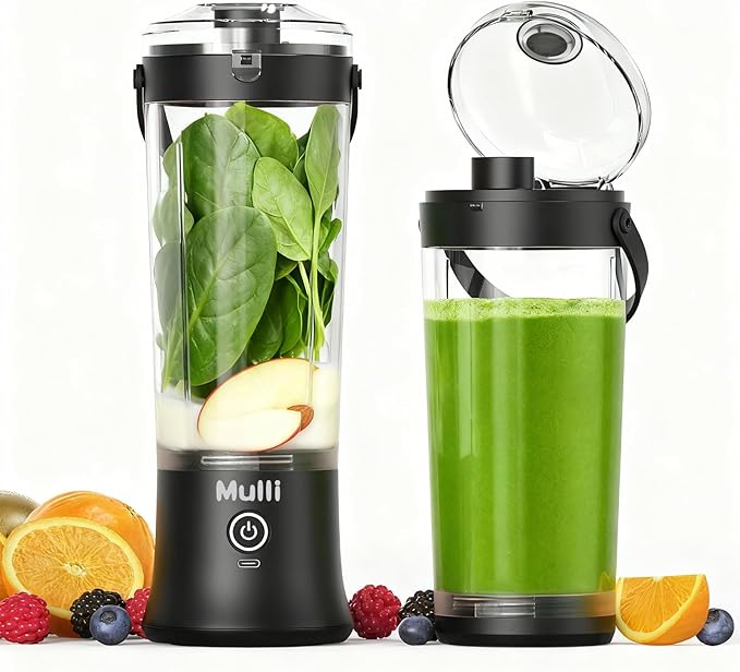 Mulli Upgraded Personal Blender,17oz Portable Blender for Shakes & Smoothies, USB-C Rechargeable, BPA-Free, with Leak-Proof Lid & Straw Lid, Dishwasher Safe Cups