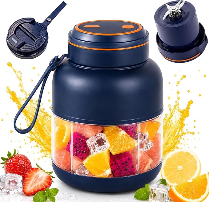 Portable Wireless Juicer Cup 38 Blades, 1300 ml Portable Electric Blender for Smoothies & Shakes, Large Capacity USB Juicer Cup for Fruit Juice, Protein Drinks, Travel, Gym & Camping (Blue)