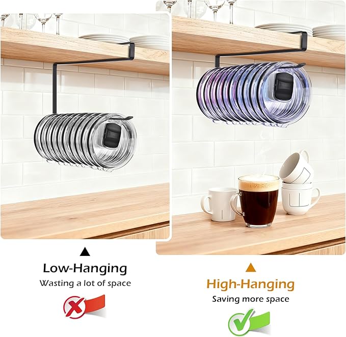 LWGFIO 2Pack Tumbler Lid Organizer, Kitchen Space-Saving Cup Holder, Organizers for Under Cabinet Storage, No Glue or Drilling Required (Black)