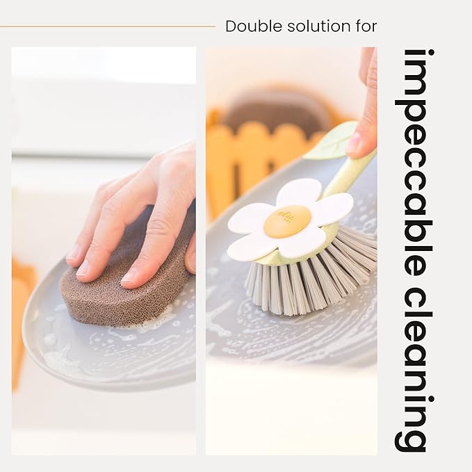 Vigar Florganic Kitchen Sink Caddy Organizer - Dish Sponge Holder with Flower Dish Brush, Suction Cup & Sponge for Kitchen Sink, Decorative Kitchen Sink Accessories Countertop Storage Set - Orange