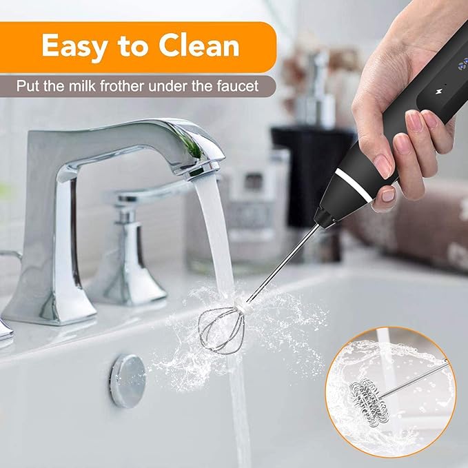 Milk Frother Handheld, Gbivbe Rechargeable Whisk Drink Mixer for Coffee with Art Stencils, Coffee Mixer for Cappuccino, Hot Chocolate Match, Frappe, Hot Chocolate, Egg Whisk