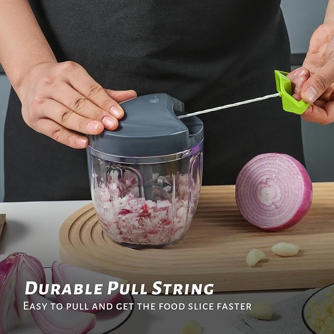 Manual Vegetable Chopper Hand String Onion Cutter Garlic Mincer Manual Food Processor for Ginger, Chili, Fruit, Meat, Nuts Food Chopper 900ml, Green