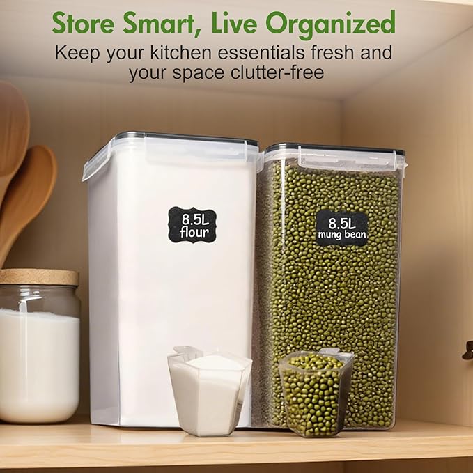 ALSO GO 2 PC Large Food Storage Containers with Lids Airtight, 8.5L, 300Oz, Clear Plastic Kitchen and Pantry Storage Containers, Bulk Storage for Cereal, Flour, Sugar, Rice