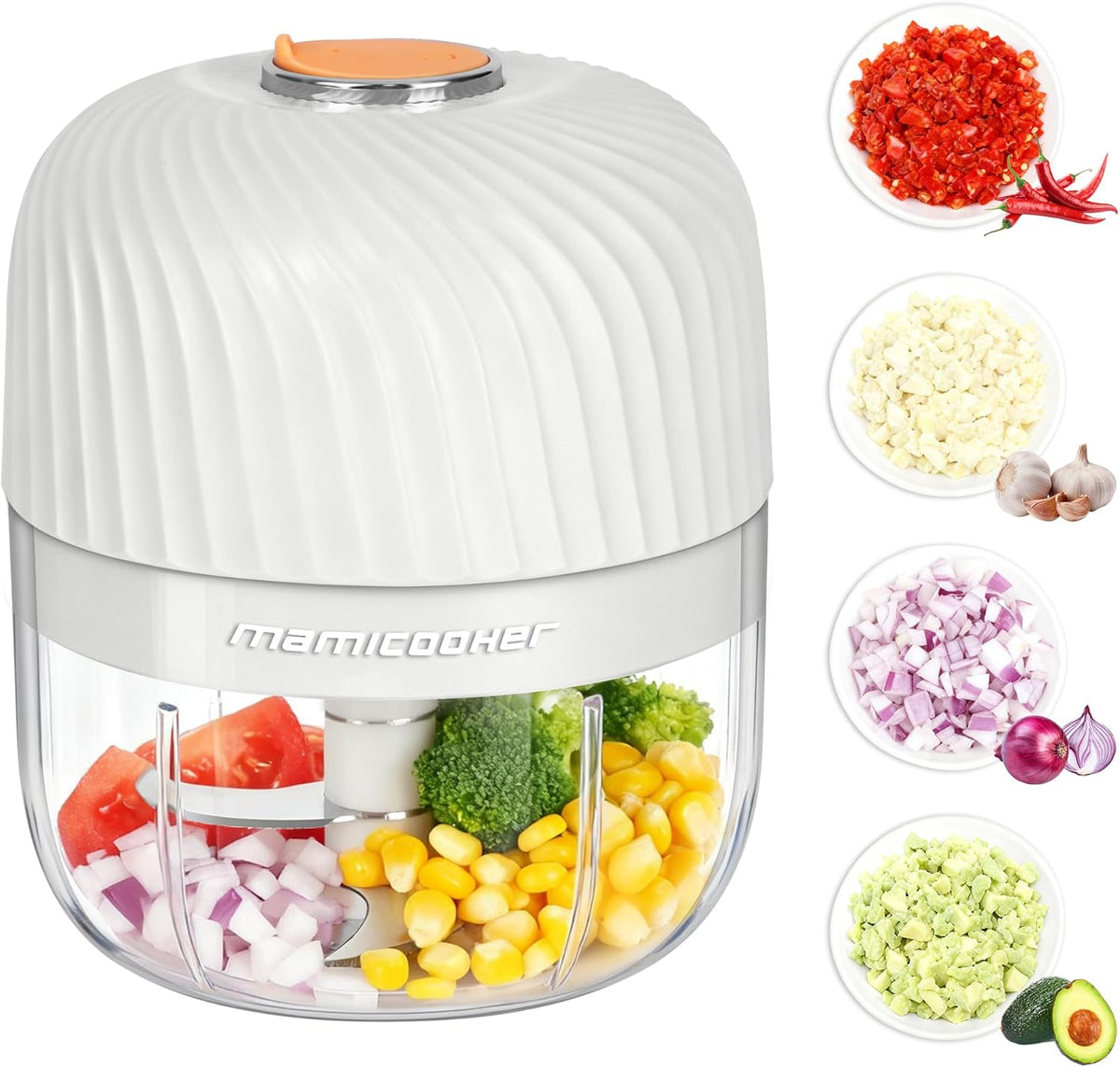 Electric Garlic Chopper 252ML, Mini USB Rechargeable Veggie Chopper, Cordless Garlic Mincer Onion Chopper Food Chopper for Ginger Chili Meat Sauce, Wireless Food Processor, White