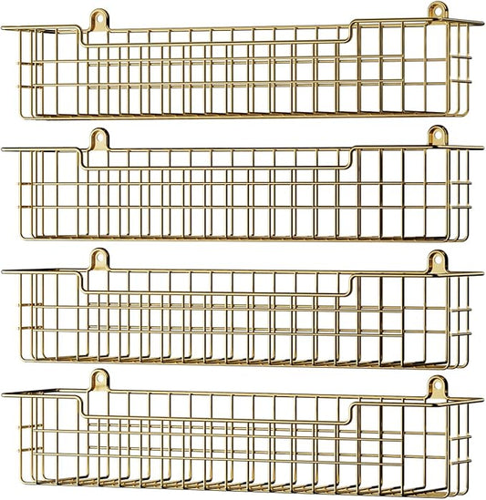 Spice Rack, 4-Pack Seasoning Organizer Wall Mount for Kitchen Storage Organization, Spice Holder Shelf Saving Space for Cabinet, RV, Pantry, Gold