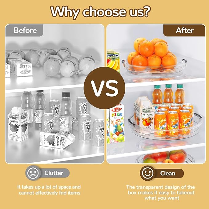 Clear Lazy Susan Organizer Turntable for Cabinet Table Top, 9.25 Inch 2 Pack 360 Rotating Spinning Makeup Organizer for Vanity, Kitchen Storage Rack Heavy-Duty Pantry Spices Tray Countertop Organizer