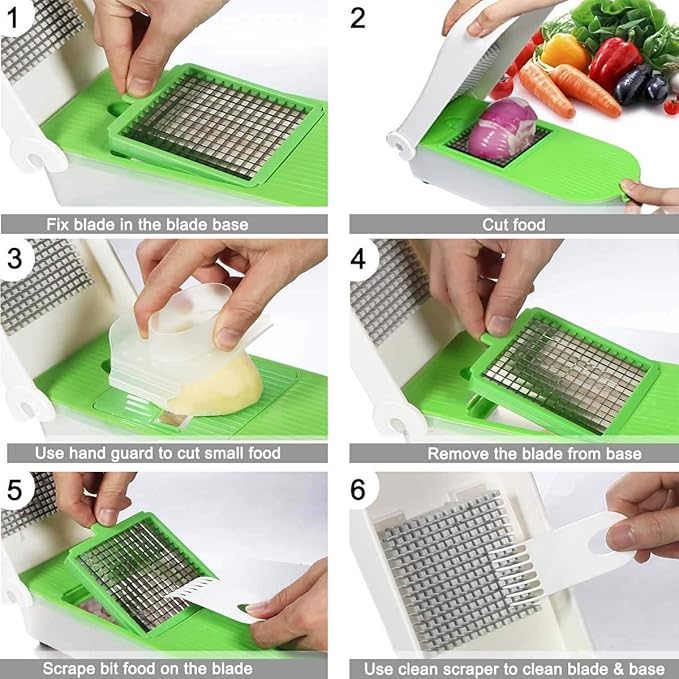 LHS Vegetable Chopper, Pro Onion Slicer Dicer Cutter Shredded- Cheese & Veggie Plus Peeler and Julienne with 8 Blades (Green)