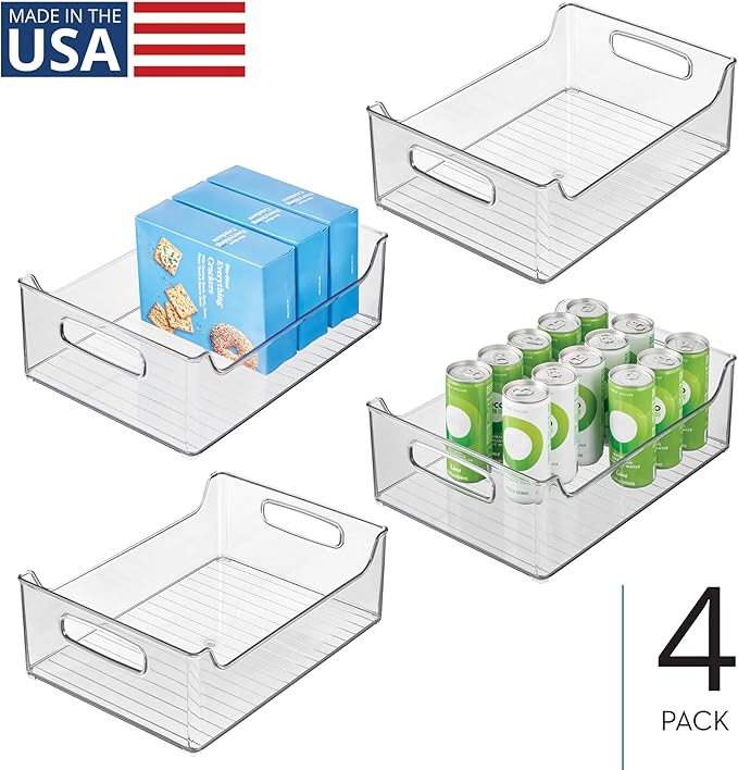 iDesign Stackable Clear Plastic Storage Bin, Kitchen Organizers for Fridge, Cabinet, or Pantry, 4-Pack